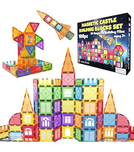 FUUHOMDY 52 Pièces Blocs Magnétiques 3D – Tuiles Aimantées Diamant Transparent – Jeu Éducatif STEM Montessori Garçons Filles 3-10 Ans
