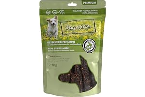 Chewies Fleischstreifen MINI Hundeleckerli aus 100 % Kaninchenfleisch - 70 g - Snack für kleine Hunde - luftgetrocknete Kaninchen Kaustreifen - hypoallergen & getreidefrei - Dörrfleisch vom Kaninchen