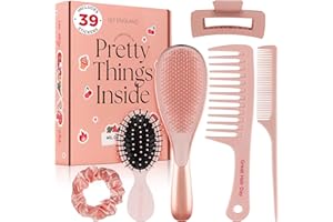 Lily England Detangle Hair Brush for Thick, Curly & Straight Hair - Fun Stocking Fillers for Teenage Girls & Kids with Decorative Stickers - Teenage Girl Gift (Rose Gold, 6 Pack + 39 Stickers)