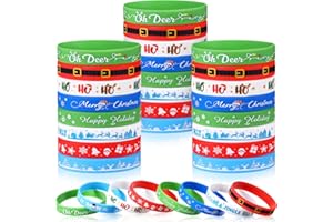 SUILUNG 48 Braccialetti Natalizi in Silicone Bracciali in Gomma Braccialetti con Scritta Merry Christmas per Bambini Adulti Calze Regali per Festa di Natale Bomboniere, 8 Stili (Stile Brillante)