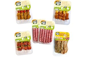 Royal Bernard - Colis estival de Viande de Volaille - 12 saucisses nature, 12 brochettes de poulet mariné (thym/citron - curry - provençale) - Filets de poulet en aiguilettes marinés à l'ail des ours