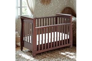 Babymore Eva Sleigh Cot Bed Brown - Drop Side Cot With Mattress Included, Baby Cot With Teething Rail & Drawer, Convertible to Toddler Bed & Day Bed | 3 Adjustable Bed Base Positions (Brown)