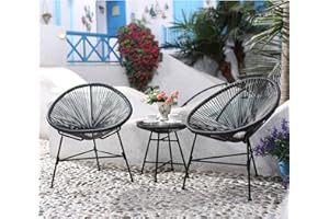 CONCEPT USINE - Salon de Jardin - Ensemble Bistrot 3 pièces Rotin Naturel : 2 Fauteuils Oeuf + Table Ronde Design Acapulco Gris | Cordes Polyéthylène Résistant | Intérieur Extérieur | Résiste à l'eau