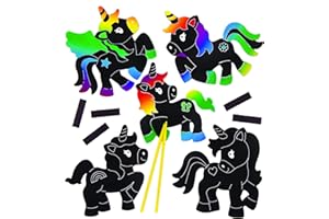 Baker Ross Kratzbild-Bastelsets „Einhorn“ mit Magneten (10 Stück) – buntes Regenbogen-Kratzpapier – Bastelidee für Kinder