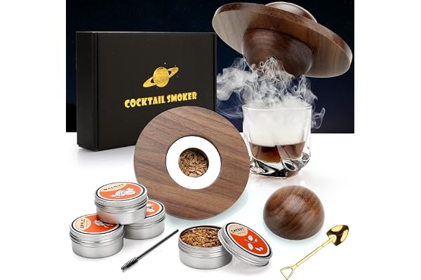 Cocktail rök-set, whiskyrök-set med 4 sorters träflis, farsdagspresent, gammal klassisk whisky rök-drycker, cocktailtillbehör för whisky, drycker, bourbon, kaffe, kött-valnöt