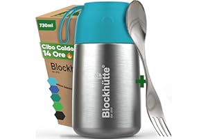 Blockhütte Contenitore Termico per Alimenti in Acciaio Inox I 730ml I Thermos Cibo Caldo Adulti fino a 14h I Portapranzo Termico a Tenuta Stagna per Adulti e Bambini I Thermos Pasta - Turchese