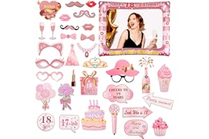 JIUSELY 18th Birthday Photo Booth Props, Rose Gold Birthday Decorations for Women, Giant Inflatable Selfie Frame, 33PCS Birthday Party Photo Props for 18th Birthday Party Decorations and Gifts