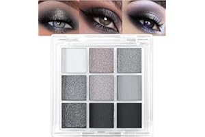 Erinde Paleta de sombras de ojos de color negro y plata, 9 colores mate y con purpurina, paleta de sombras de ojos con purpurina metálica, resistente al agua, #10