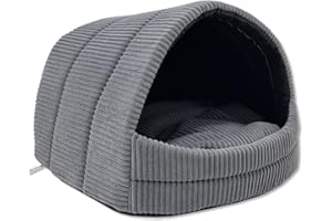 ODOLPLUSZ Hundehütte Hundehöhle Exklusives Haus Hund oder Katze | 2 Größen Komfortabel und Waschbar (Graphit aus Cord, M)