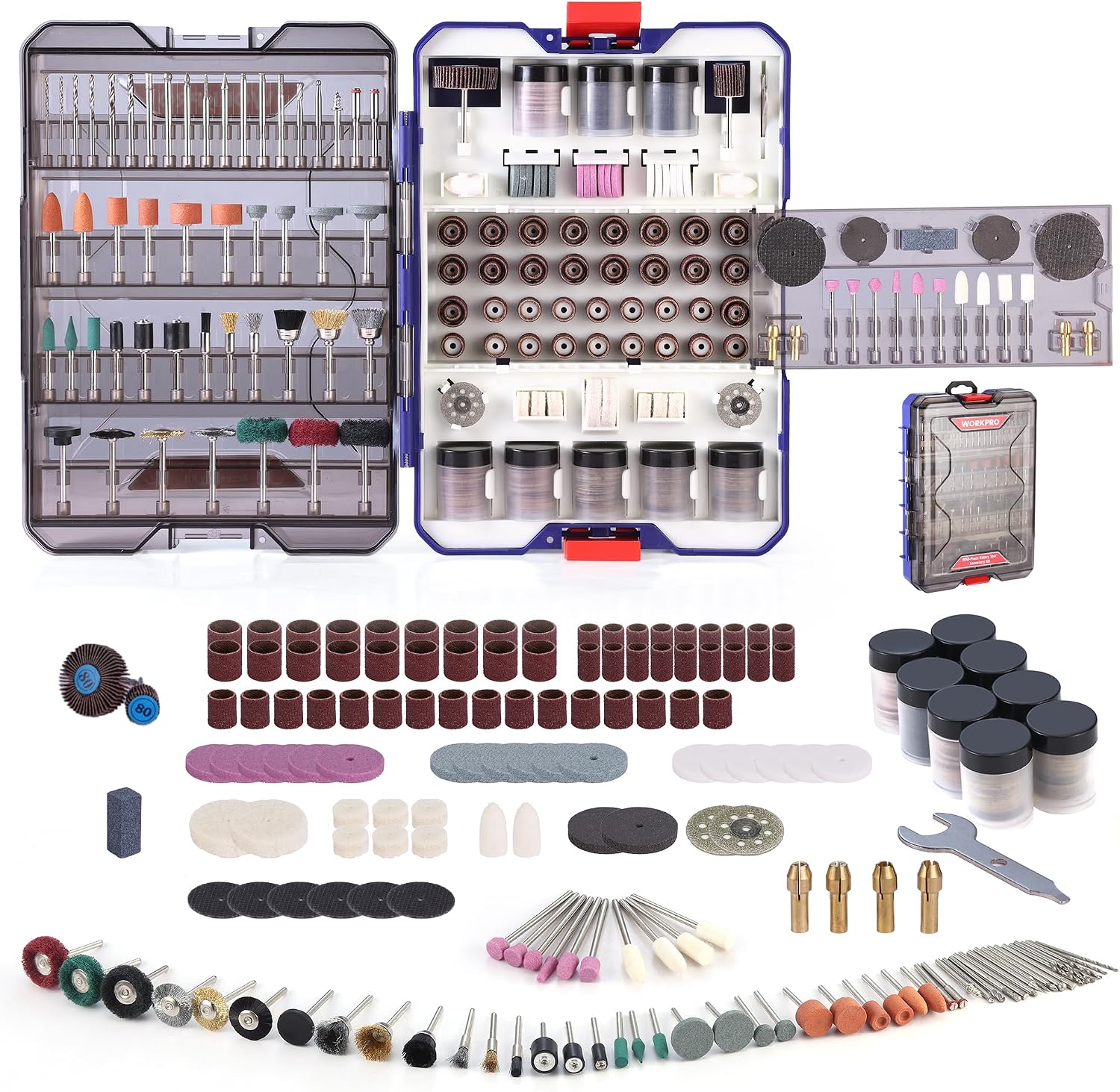 WORKPRO Kit de 698 Accesorios Multifunción para Herramienta Rotativa Dremel u Otro, Juego de Brocas de Herramienta Giratorias para Cortar, Lijar, Moler, Tallar, Pulir, Taladrar y Grabar