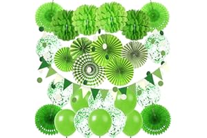 ZERODECO Party-Dekoration, Papierfächer zum Aufhängen, Pompons, Blumen, Girlanden mit Punkten, Dreiecks-Wimpelkette, einfach zu montieren grün