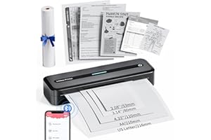 COLORWING M832 - Impresora térmica para A4, papel térmico, Bluetooth, impresora portátil, pequeña y compacta, para iPhone y Android, portátil sin tinta - Negro