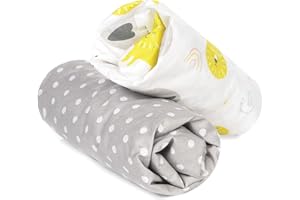 Flyideas Juego de 2 Sabanas Bajeras Ajustables, 100% Algodon - Sabanas para Capazos y Carro Bebe 70x30 / 70x35 - Suaves y Transpirables (Elefantes)