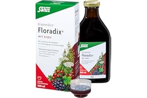 ‎SALUS Salus Kräuterblut Floradix mit Eisen – Bei erhöhtem Eisenbedarf zur Vorbeugung von Eisenmangel – mit Eisen(II)-gluconat – freiverkäufliches Arzneimittel, 500 ml – rot