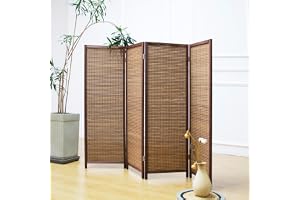 Furnnylane 4 paneler rumsavdelare kort vikbar skärm rumsavdelare, dubbelsidig bambu rumsavdelare, skärm för rumsavdelning, brun, 119 cm H x 156 cm B, PF2500804