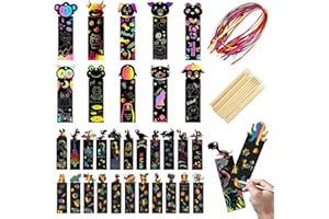Furuising 34 imágenes para Rascar para Niños, marcapáginas para niños, marcadores de arco iris personalizados, marcapáginas de animales con lápiz de madera y cintas para niños y niñas