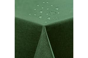 ATsense Tovaglia lavabile, verde scuro, lavabile, lavabile, idrorepellente, effetto loto, antimacchia, effetto lino, 140 x 240 cm, rettangolare