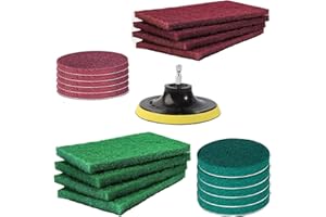 10 Piezas de Estropajo para Taladro Electrico - Kagni Cepillo Limpieza, Incluye Accesorio para Taladro, 5 Almohadillas Rojas Sin Rasguño y 5 Almohadillas Verdes Rigidas, para la Limpieza del Hogar