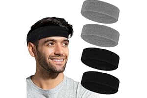 HJZHII 4PCS Sweat Band for Men Women, Sweatbands Sport Headbands Sweat Head Bands Workout Headband Moisture Wicking Athletic Sweatband for Exercise Running Fitness Yoga