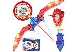 ANCESFUN Set di Arco e Frecce 3-in-1 per Bambini, Gioco di Tiro con Arco con Scudo, 2 Archi Luminosi, 10 Frecce con Ventose e 1 Bersaglio, Regalo Ideale per Bambini e Bambine dai 3+ Anni