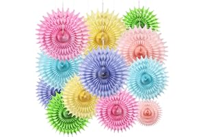BestoFun 12PCS Paper Fans Pastel Rainbow Colorful Party Decorations Tissue Paper Flowers Decorations for Girl Groovy Birthday Baby Shower Wedding Bachelorette Room Wall Hanging Décor
