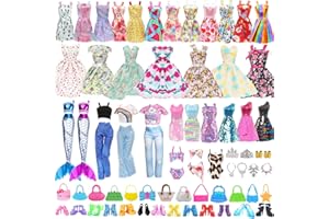 HEAWAA 41 Stück Kleidung & Zubehör für Puppen, Kleidungsstücke für Puppen mit Meerjung Abendkleider Kleider Outfits Bikinis Kurze Kleider Schuhe Handtaschen Kleiderbügel für Puppen Mädchen 11,5 Zoll