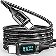 USB C to USB C Cable, 5A PD 100W USB C Fast Charging Cable LED Display QC 4.0 Nylon Type C Charging Cable for MacBook Pro iPa