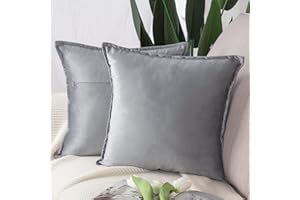 Madizz Zestaw 2 super miękkich aksamitnych dekoracyjnych poszewek na poduszki z frędzlami, luksusowy styl, poszewka na poduszkę na sofę, do sypialni, kwadratowe, jasnoszare, 50 x 50 cm