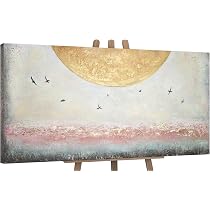 YS-Art Quadri acrilici su tela pronti da appendere L'alba sul mare Paesaggio di luce marina dipinta a mano Barche a vela navi 120x60 cm