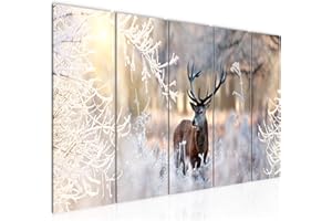 Runa Art Tableau mural XXL Hiver Cerf 200 x 80 cm Beige 5 Parties - 004155a
