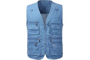 KTWOLEN Męska kamizelka outdoorowa na co dzień, oddychająca, lekka kamizelka wędkarska, wiele kieszeni, do pracy, safari, podróży, fotografii, kurtka