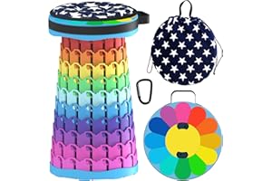 ALEVMOOM Telescoping Stool with Cushion,Collapsible Retractable Stool More Sturdy Capacity 440Ib,Portable Camping Stools Adjustable Folding Stool for Garden Fishing Hiking Mountain BBQ with Bag