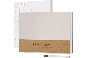 Vienrose Album Photo Adhesif 10x15 Petit Album Photo Vide 60 Pages en Lin Relié 21,5x30 cm DIY Album Scrapbooking avec Un Stylo Métallique pour Mariage Bébé Famille Voyage, Blanc