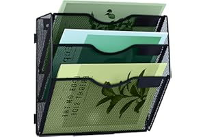 IOUGDSEC 3 Tier Mesh Hanging File Organizer Vertical Wall File Organizer Wall File Holder Wall Hanging Storage Organiser in Tray for Office School Home, Black