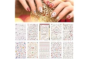 Kalolary 10 Feuilles Nail Art Stickers Autocollants, Noël Nail Autocollant Noël Sticker Ongle Auto-adhésif Décalque de Transfert Pour Femmes Filles Enfants Stickers Manucure Nail Tip Décoration