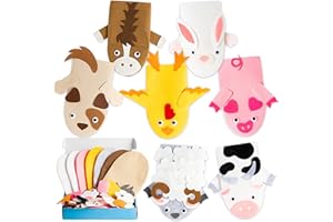 WATINC Farm Hand Puppet Animal Making Craft Kit for Kids Toddlers DIY Art Craft Felt Party Supplies Role Play Toys Sock Puppet Theatre Show for Birthday Party Gifts 7PCS