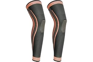 YELOUMISS Genouillères Sport Longue Respirant Genouillère de Compression pour Hommes et Femmes Avec Gel de Silice Antidérapant pour ACJ, PCL, Déchirure Ménisque, Arthrite, Ténosynovite 1 Paire (orange, M)