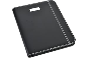 Arpan Black Leather Look A4 Zipped Conference Folder with Calculator & Pad/Executive Portfolio