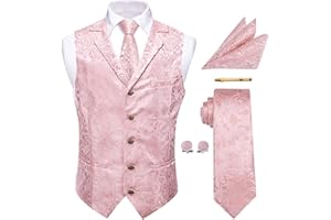 YourTies Waistcoat for Men Silk Jacquard Floral Paisley Vest Necktie Pocket Square Cufflinks Tie Clip Wedding Formal