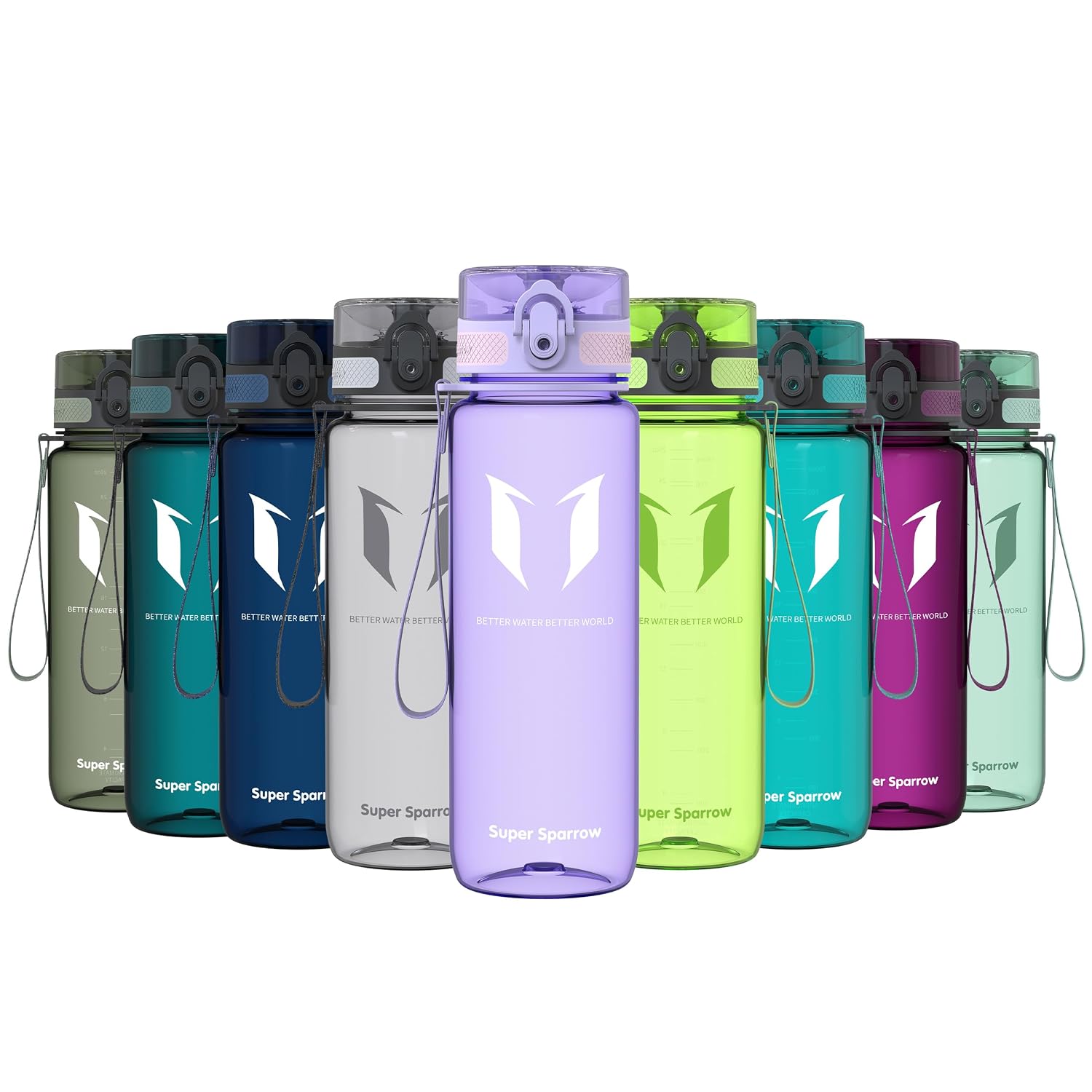 Sparrow Borraccia Sportiva 500ml/750ml/1L - Senza BPA - Tritan Bottiglia | Plastica Borraccia Acqua, Anti Perdita, Leggera, Lavastoviglie, Flip Top, Scuola, Palestra, Ufficio, Trekking, Ciclismo