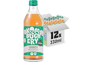 ‎KOMBUCHERY KOMBUCHERY® Trinity Raw Kombucha BIO | 12 x 330ml Glasflaschen | Fermentierter Tee mit lebenden Darm-Kulturen | Zuckerarm & Kalorienarm | Unpasteurisiert, Vegan, Nachhaltig, Testsieger