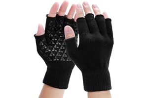 Kakaly Fingerless Gloves - Winter Thermal Gloves with Anti-Slip Knitted Warm Gloves Sports Gloves Gift For Men UK