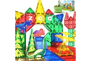COODOO Dinosaur Toys Magnetic Tiles Building Blocks Kids Toys - Dinosaur World STEM Magnet Toys for Toddlers Creative Construction Play for 3+ Year Old Boys Girls Ideal Preschool Learning Sensory Toys