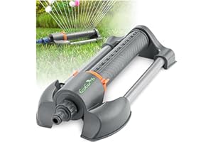 Oscillating Sprinkler for Garden Watering - Gray/Orange - Premium Water Sprayer with 4 Adjustable Spray Angles & Heavy Duty Metal Base - Wide Coverage for Lawn, Backyard & Large Areas - by EcoEarth