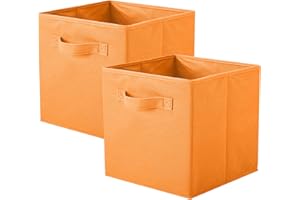 powerking Lot de 2 cubes de rangement pliables avec poignées, bacs pliables en tissu pour étagères de placard, bacs de rangement d'organisation durables, 26,7 x 27,9 x 26,7 cm, orange