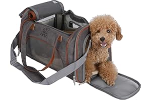 ASVERT Louvra Sac de Transport pour Chien, Chat, Sac de Transport Doux avec Coussinet en Polaire, Fermeture de sécurité en métal, en Lin, Nylon, pour Chats, Petits Chiots, Gris, S2