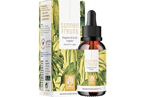 ‎NATURTREU NATURTREU® Vitamin D3 K2 Tropfen hochdosiert & vegan - 100% pflanzlich (ohne tierisches Lanolin) - 1000IE Vitamin D + Vitamin K2 - Sonnenfreund