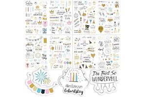 RHZXD 240 Motiven Sticker Geburtstag, Sticker Set für Geburtstag, Edle Aufkleber für Geschenke, Gästebuch, Fotobuch, Geburtstagskarten & mehr, Tolle Party Deko mit Herz für Jung & Alt