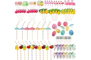 DPKOW 180 Pezzi Decorazioni per Cocktail Party per Cocktail per Bevande Decorazioni per Bevande per Feste Estive Hawaii Decorazione per Feste Tropicali Accessori per Cocktail
