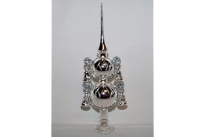 Jingle Bells Lauscha Christmas Tree Topper Silver 4 Bells 30 cm High Lauscha Handmade
